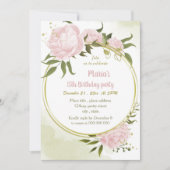 素晴らしいピンクの花金ゴールドリースパーティー 招待状 (正面)