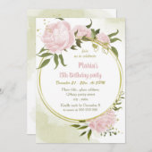 素晴らしいピンクの花金ゴールドリースパーティー 招待状 (正面/裏面)