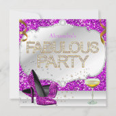 素晴らしいピンクパープルシルバーグリッター誕生日パーティー 招待状 (正面)