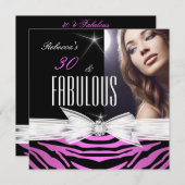 素晴らしいピンクブラックゼブラ30th誕生日パーティー 招待状 (正面/裏面)