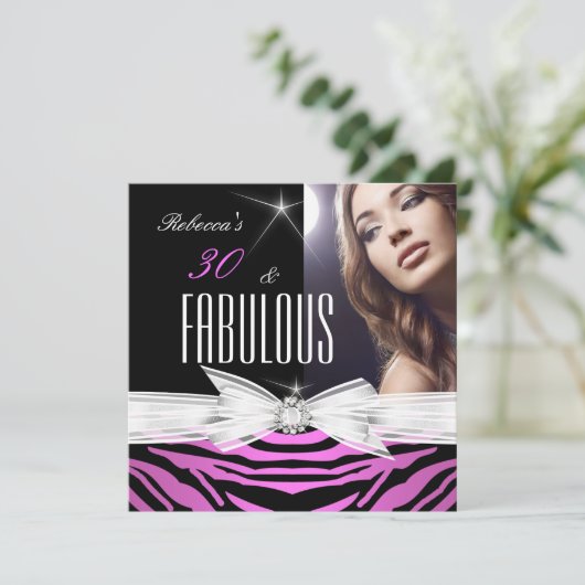 素晴らしいピンクブラックゼブラ30th誕生日パーティー 招待状 (スタンド正面)