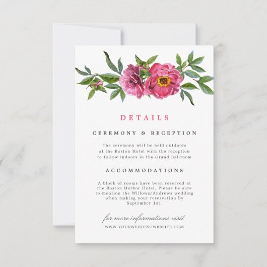 素晴らしいピンクプー結婚ニーフローラ詳細 招待状 (正面)