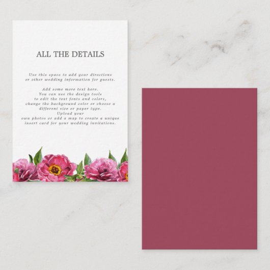 素晴らしいピンクマゼンタピーニーすべての詳細 エンクロージャーカード (正面/裏面)