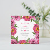 素晴らしいピンクマゼンタ牡丹の花シック結婚ズ 招待状 (スタンド正面)