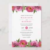 素晴らしいピンクマゼンタ牡丹の花シック結婚ズ 招待状 (正面)