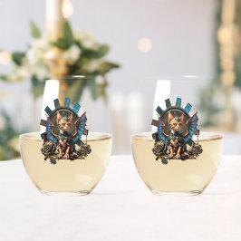 素晴らしいファンタジースチームパンク猫。 ステムなしワイングラス