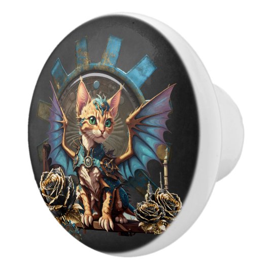 素晴らしいファンタジースチームパンク猫。 セラミックノブ (右)