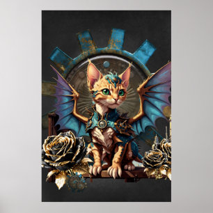 素晴らしいファンタジースチームパンク猫。 ポスター