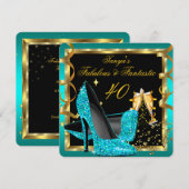 素晴らしいファンタスティックモダンティール（緑がかった色）ブルーブラック金ゴールド 招待状 (正面/裏面)
