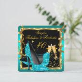 素晴らしいファンタスティックモダンティール（緑がかった色）ブルーブラック金ゴールド 招待状 (スタンド正面)