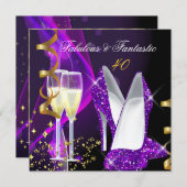 素晴らしいファンタスティックモダンパープル金ゴールド誕生日 招待状 (正面/裏面)