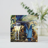 素晴らしいファンタスティック抽象芸術ブルー金ゴールドベージュパーティー 招待状 (スタンド正面)