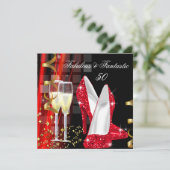 素晴らしいファンタスティック赤金ゴールドモダン誕生日パーティー 招待状 (スタンド正面)