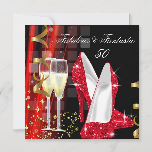 素晴らしいファンタスティック赤金ゴールドモダン誕生日パーティー 招待状 (正面)