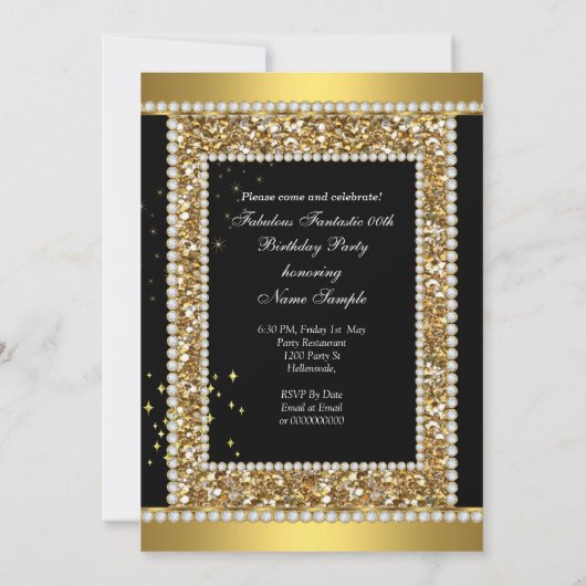 素晴らしいファンタスティック金ゴールドブラックグラモールハリウッド 招待状 (裏面)