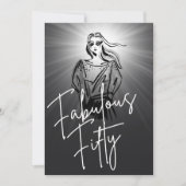 素晴らしいフィフティーウーマンブラックスケッチ50誕生日 招待状 (正面)