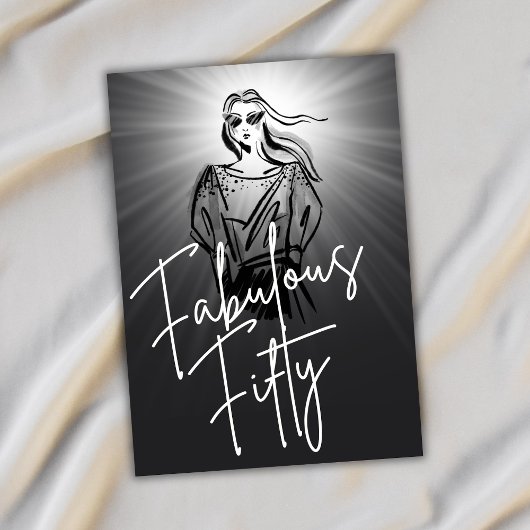素晴らしいフィフティーウーマンブラックスケッチ50誕生日 招待状
