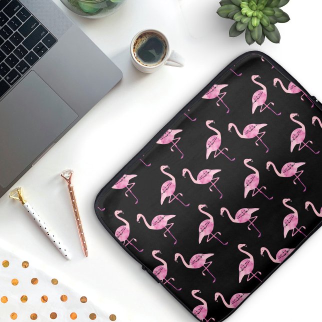 素晴らしいフラミンゴピンクの水彩パターン ラップトップスリーブ (Pink Flamingo Laptop Sleeve)