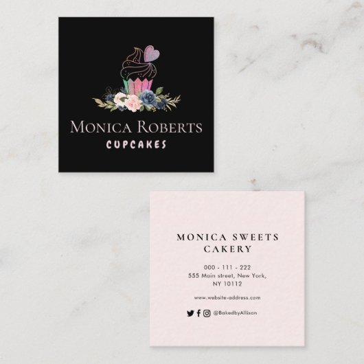 素晴らしいフローラグリッターカスタムケーカー スクエア名刺 (正面/裏面)