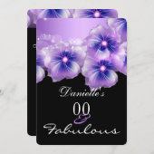 素晴らしいフローラフラワーパープルブラックパーティー 招待状 (正面/裏面)