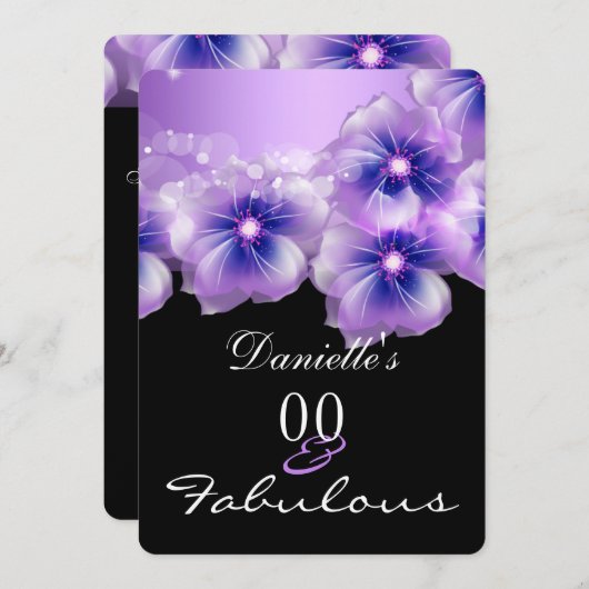 素晴らしいフローラフラワーパープルブラックパーティー 招待状 (正面/裏面)