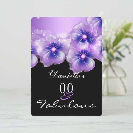 素晴らしいフローラフラワーパープルブラックパーティー 招待状 (スタンド正面)