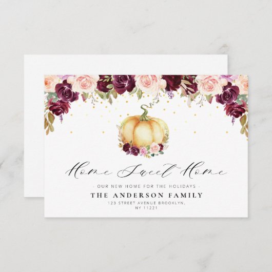 素晴らしいフローラ感謝祭の感動的な発表 サンキューカード (正面/裏面)