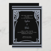 素晴らしいブラックとシルバーのアールデコウェディング 招待状 (正面/裏面)