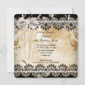 素晴らしいブラッククリームベージュレースアジアフローラパーティー 招待状 (裏面)