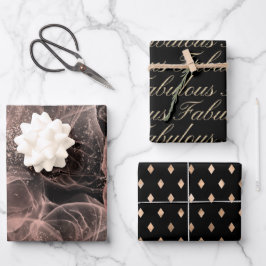 素晴らしいブラック金ゴールドほこりっぽいバラ抽象芸術パターン ラッピングペーパーシート