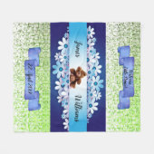 素晴らしいブルーお洒落テディベアのパーソナライズ フリースブランケット (正面(横))