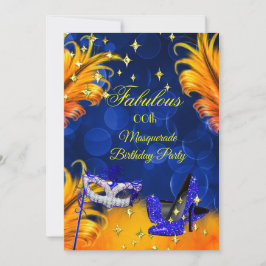 素晴らしいブルーイエローマスカレード誕生日パーティー 招待状