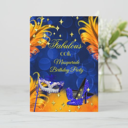 素晴らしいブルーイエローマスカレード誕生日パーティー 招待状 (スタンド正面)