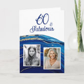 素晴らしいブルーマーブルグリッター2フォト誕生日 カード (正面)