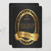 、素晴らしいプロム年長後輩、プロムエレガントな灰色、金ゴールド 招待状 (正面/裏面)