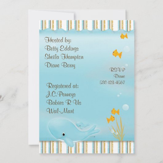素晴らしいベビーシャワーの招待のクジラ 招待状 (裏面)
