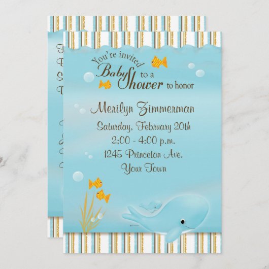 素晴らしいベビーシャワーの招待のクジラ 招待状 (正面/裏面)
