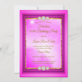 素晴らしいホットピンクの金ゴールド写真の誕生日パーティー 招待状 (正面)