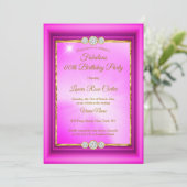 素晴らしいホットピンクの金ゴールド写真の誕生日パーティー 招待状 (スタンド正面)