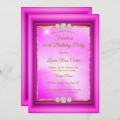 素晴らしいホットピンクの金ゴールド写真の誕生日パーティー 招待状 (正面/裏面)