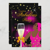 素晴らしいホットピンクグリッターディババースデーパーティー 招待状 (正面/裏面)