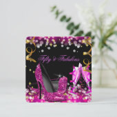 素晴らしいホットピンクグリッターハイヒールバースデーパーティー 招待状 (スタンド正面)
