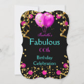 素晴らしいホットピンクティール（緑がかった色）ブルーバースデーパーティー 招待状 (正面)