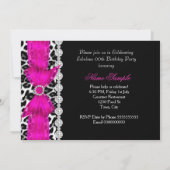 素晴らしいホットピンクヒョウ誕生日パーティーブラック 招待状 (裏面)