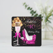 素晴らしいホットピンクヒール金ゴールドブラックバースデーパーティー 招待状 (スタンド正面)