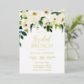 素晴らしいホワイトフローラブライダルシャワーブランチ金ゴールド 箔招待状 (立ち正面)