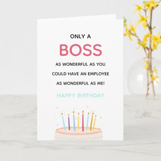 素晴らしいボス/マネージャおもしろいお誕生日ケーキモダン カード (黄色い花)