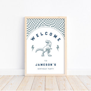 素晴らしいボーイズ恐竜ブルー誕生日へようこそ ポスター