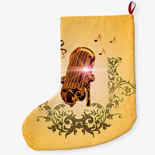 素晴らしいマイクロフォンおよびクレフ、音符記号 ラージクリスマスストッキング (裏面)