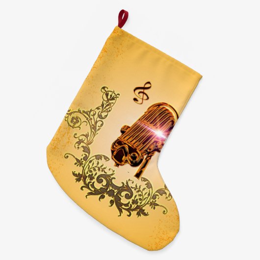 素晴らしいマイクロフォンおよびクレフ、音符記号 ラージクリスマスストッキング (正面 (吊り時))